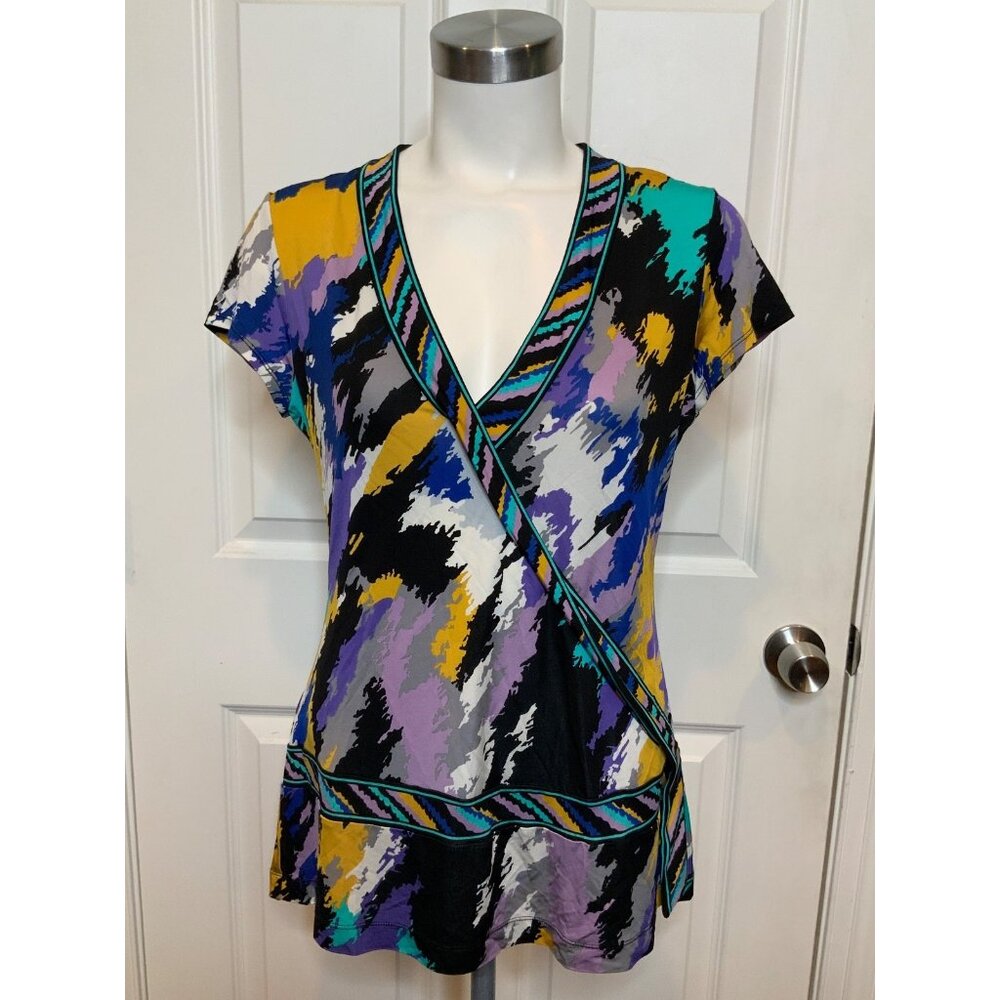 BCBG Max Azria Multicolor Splatter Print V-Neck Sleeveless Top, Size S